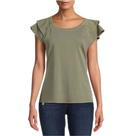 WOMEN'S FLUTTER SLEEVE T-Shirt Top Shirt Blouse Size XXL - Picture 3 of 5